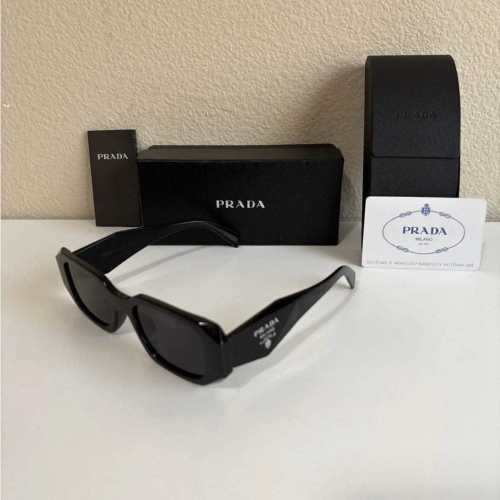 Prada Glossy Black Eyewear with hard case box and paperwork